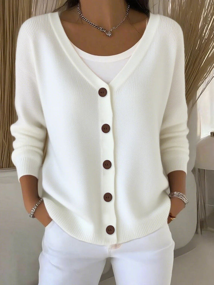 Olivia - Long Sleeve V-Neck Button Sweater