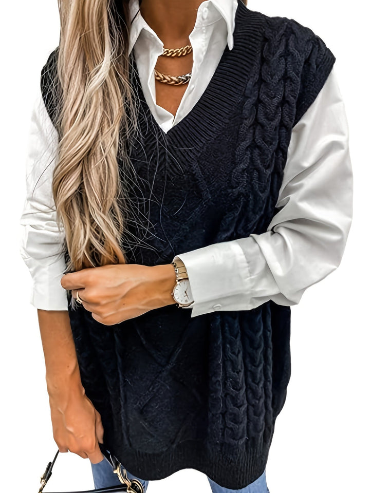 Cora | Cozy Cable Knit V-Neck Sweater Vest