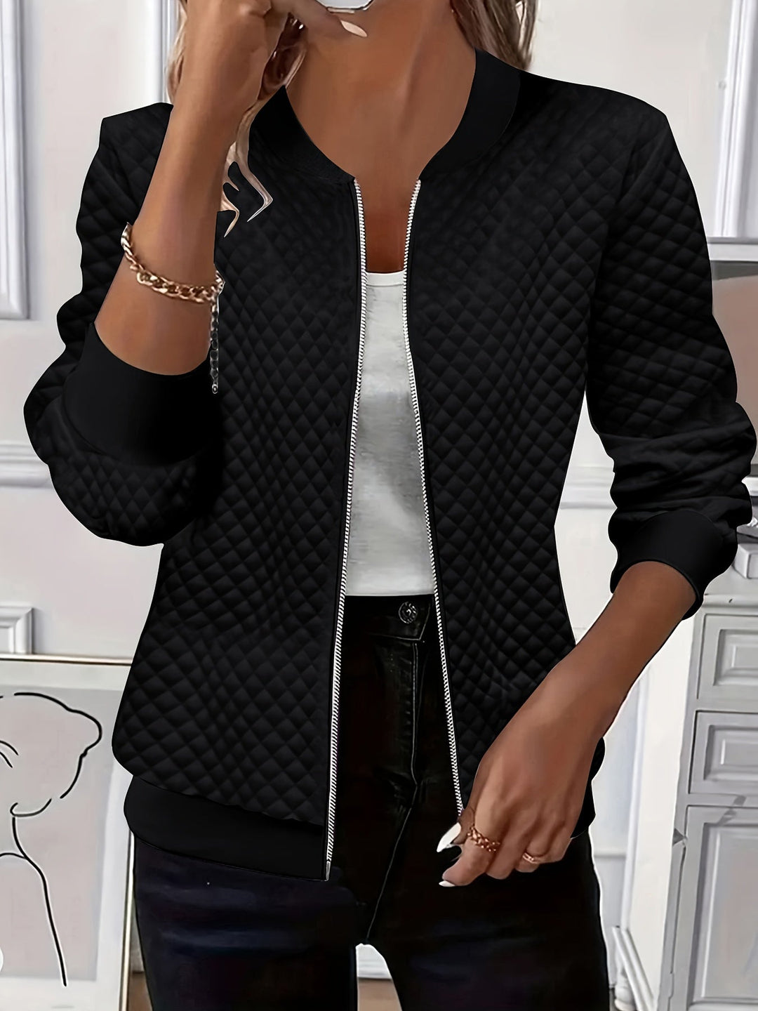 Carolyn | Quilted Texture Baseball Jacket