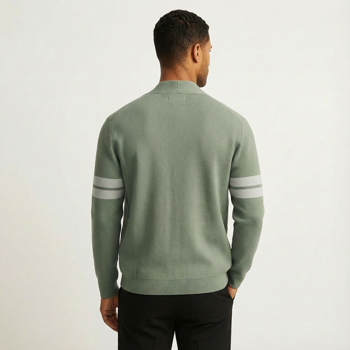 Classic Merino Men's Cardigan with Striped Sleeves