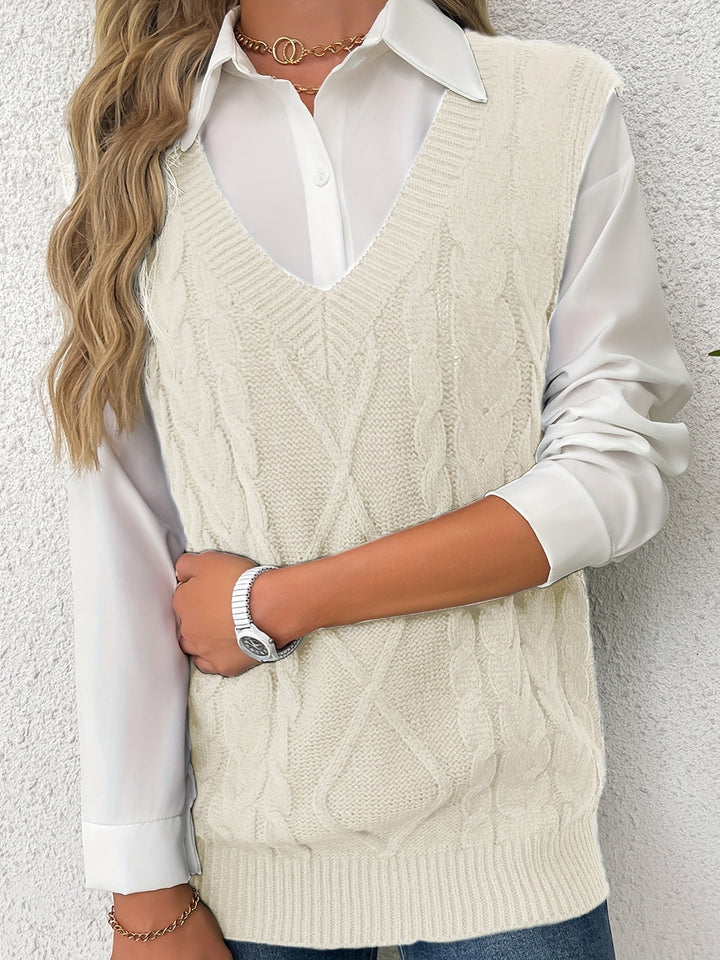 Cora | Cozy Cable Knit V-Neck Sweater Vest