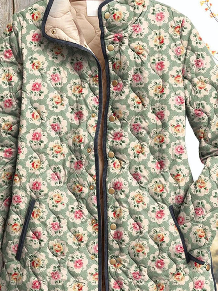 Ladies Vintage Cute Jacket Art Print with Flowers