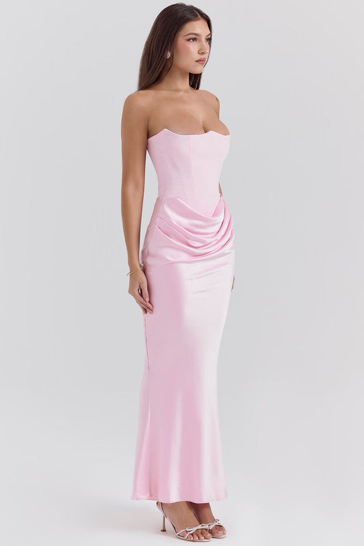 Timeless Chic Strapless A-Line Lace Wedding Guest Midi Evening Dress