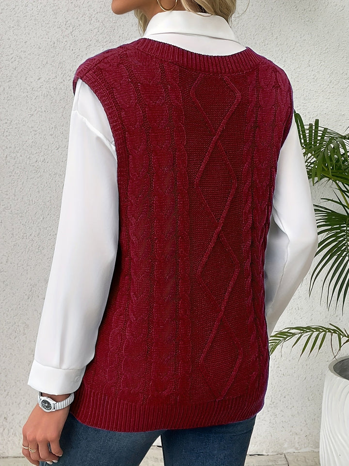 Cora | Cozy Cable-Knit V-Neck Sweater Vest