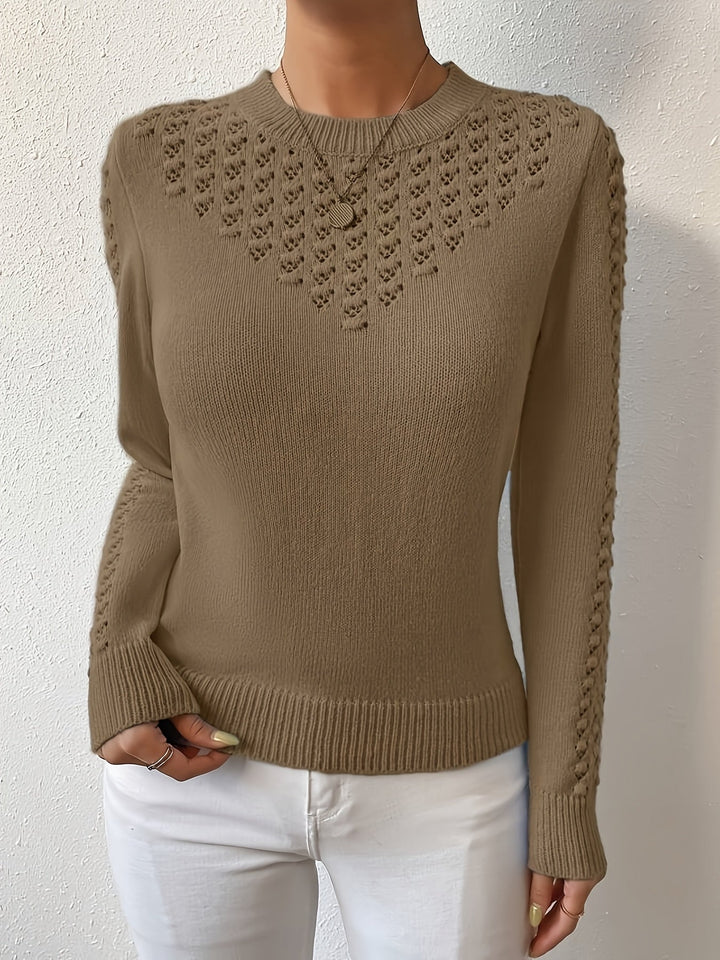 Aveline | Pointelle Knit Round Neck Sweater
