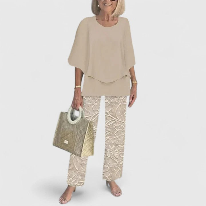 Demi | Floral Print Top with Wide-Leg Trousers Set