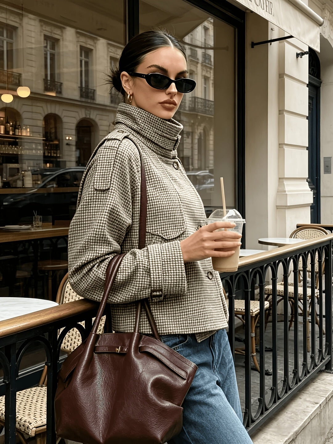 Marguerite | Colbert with Standing Collar in Houndstooth