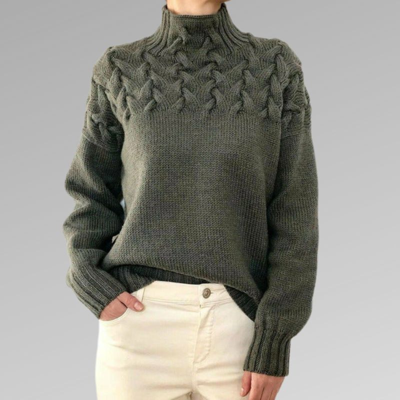Eva - Women's Pullover with Cable Pattern Detail