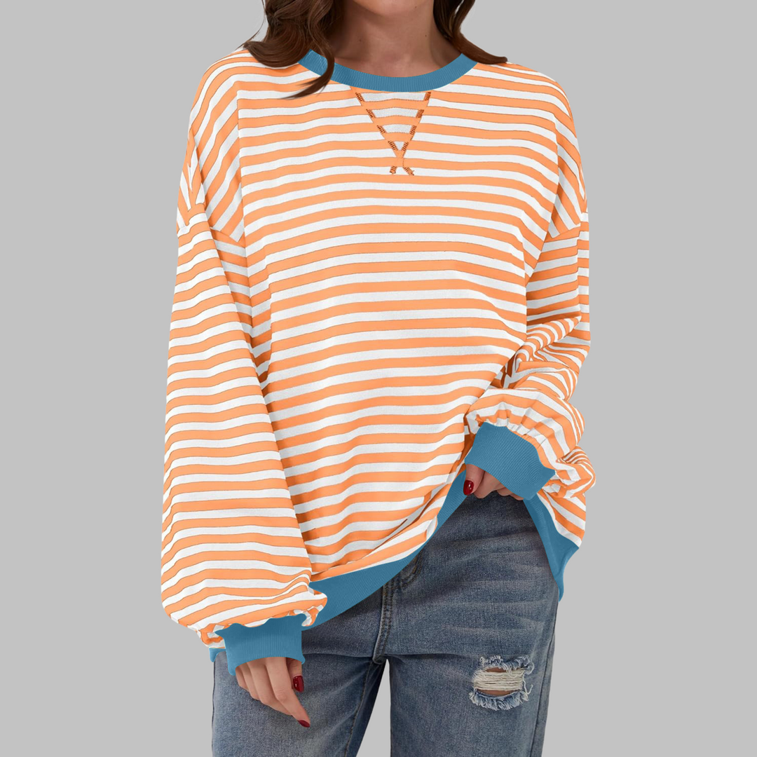 LUKA - Striped Long Sleeve Casual Sweatshirt with Round Neck