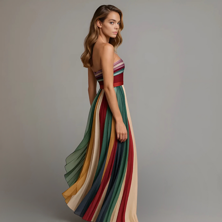 Stunning Festive Sweeping Pleated Maxi Dress in Rich Jewel Tones for Holiday Celebrations