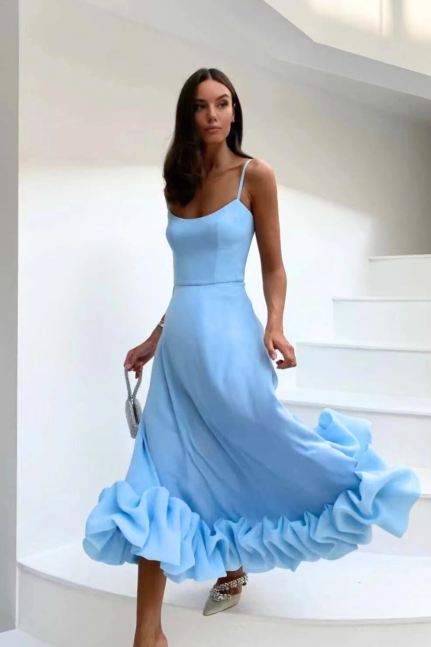 Women’s Chiffon Wedding Guest Dress – Elegant Flowing Silhouette Draped Bodice Dress
