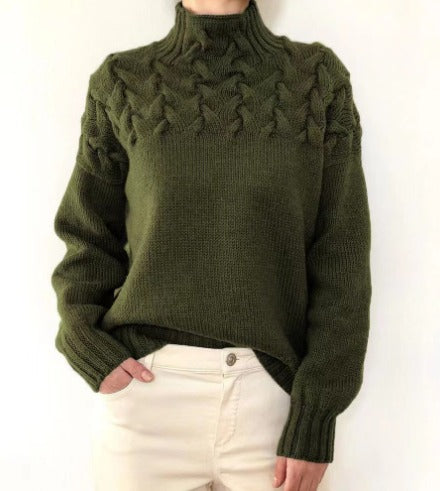 Eva - Women's Pullover with Cable Pattern Detail
