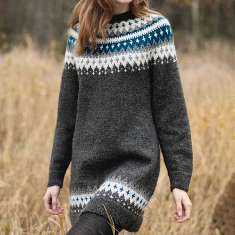 LUCIA | PRINTED MIDI PULLOVER WITH LONG SLEEVES