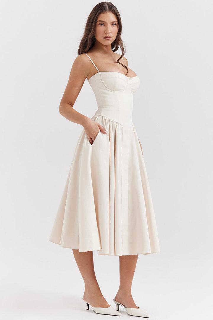 Vintage Inspired Elegant Long Tank Style Dress for Wedding Guests with Flattering Silhouette