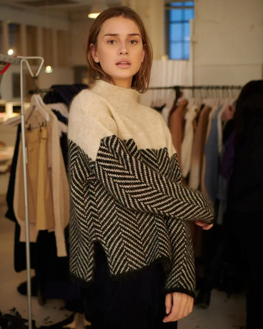 Ladies Turtleneck Geometric Pattern Sweater