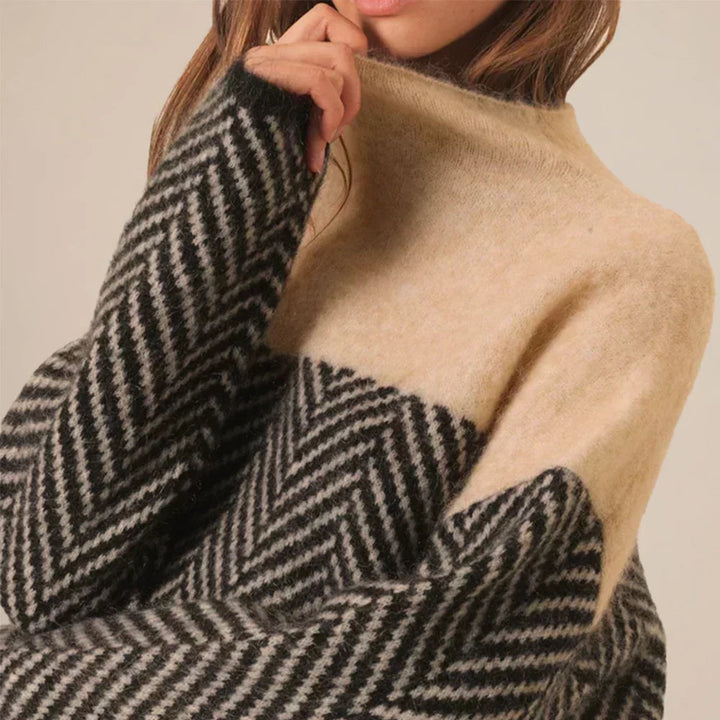 Ladies Turtleneck Geometric Pattern Sweater