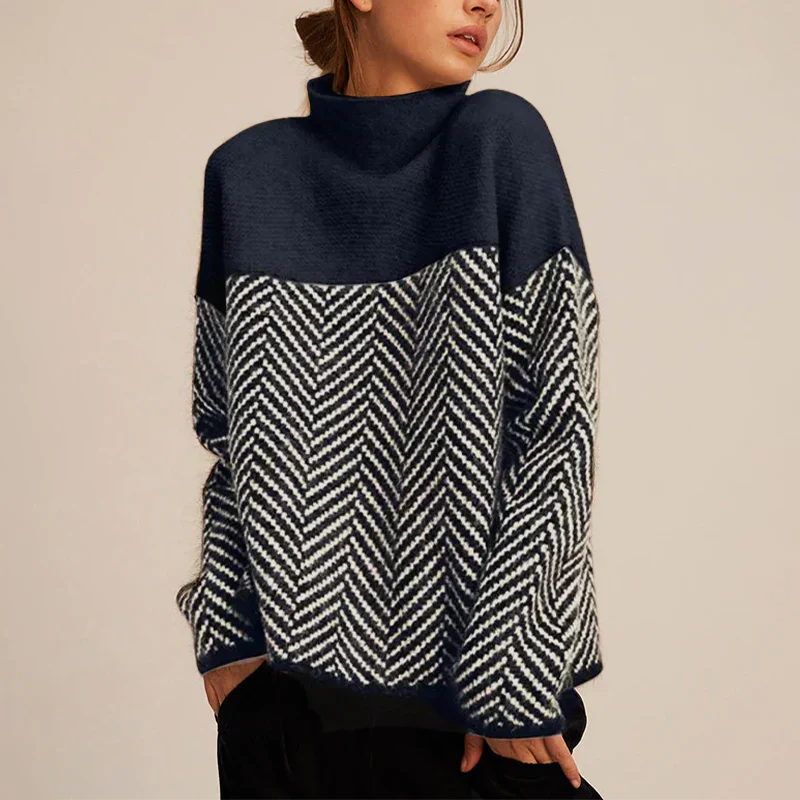 Ladies Turtleneck Geometric Pattern Sweater