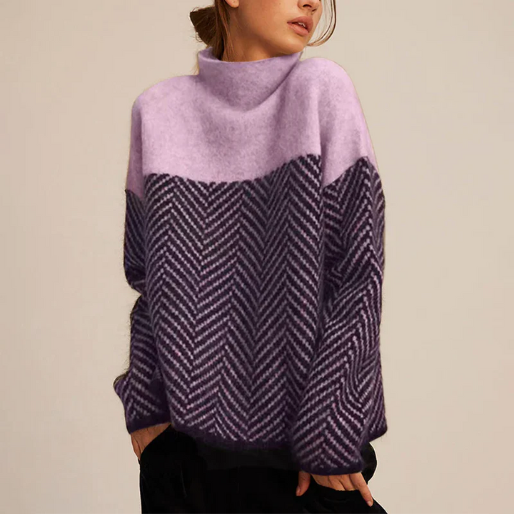 Ladies Turtleneck Geometric Pattern Sweater