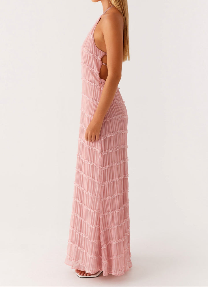 Luxurious Halter Premium Georgette Exquisitely Flowing For Upscale Occasions Maxi Dress