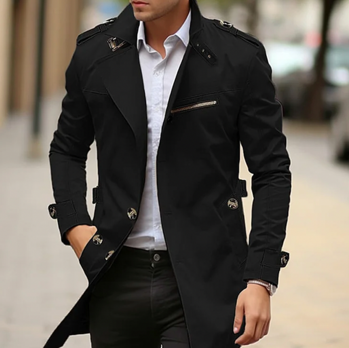 Men's Double-Breasted Long Casual Trench Coat