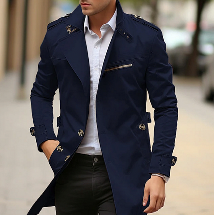 Men's Double-Breasted Long Casual Trench Coat