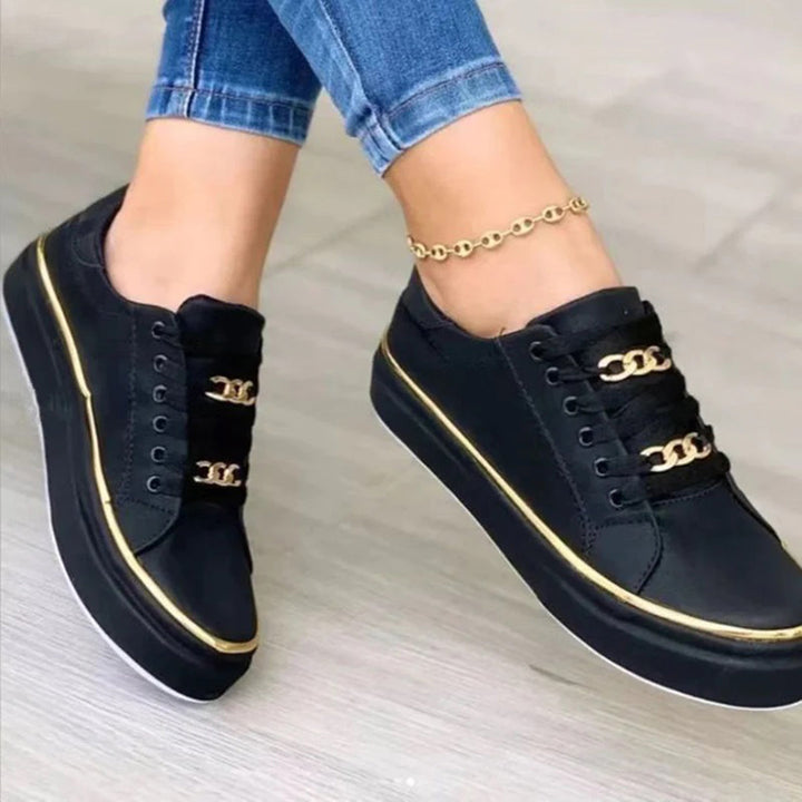 Ladies Casual Platform Sneakers with Gold Detail