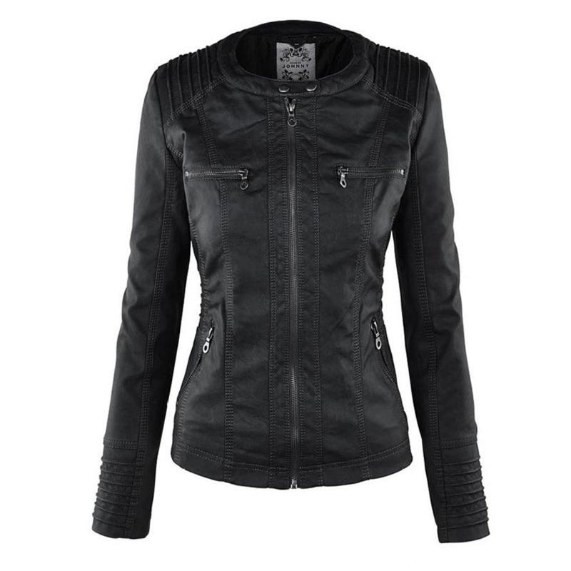 Ladies Hooded Faux Leather Moto Jacket