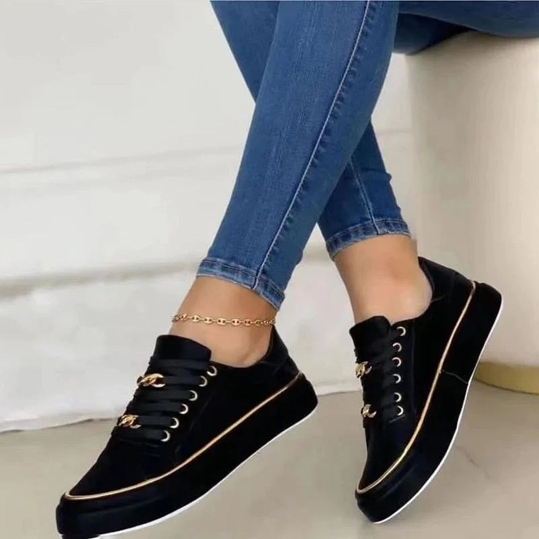 Ladies Casual Platform Sneakers with Gold Detail