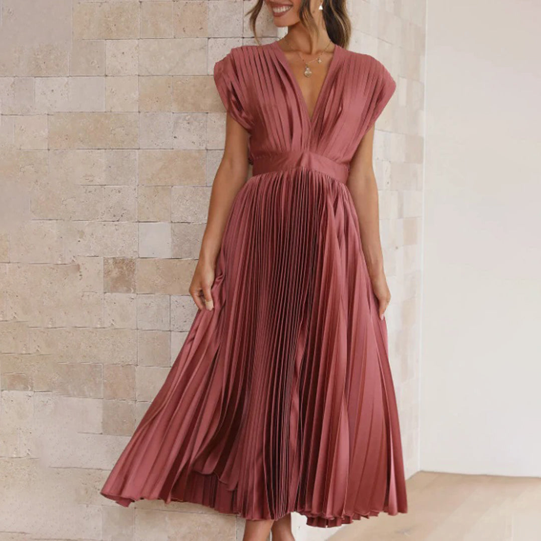 Exquisite Flowing Silhouette Satin Featuring Delicate Pleats Wedding Guest Dress