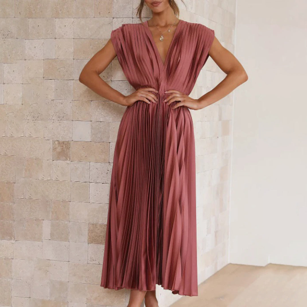 Exquisite Flowing Silhouette Satin Featuring Delicate Pleats Wedding Guest Dress