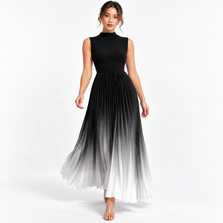 Maria | Women's Pleated Maxi Dress with Mockneck
