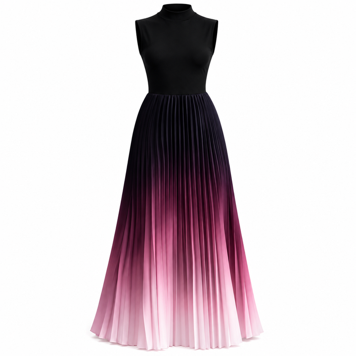 Maria | Women's Pleated Maxi Dress with Mockneck