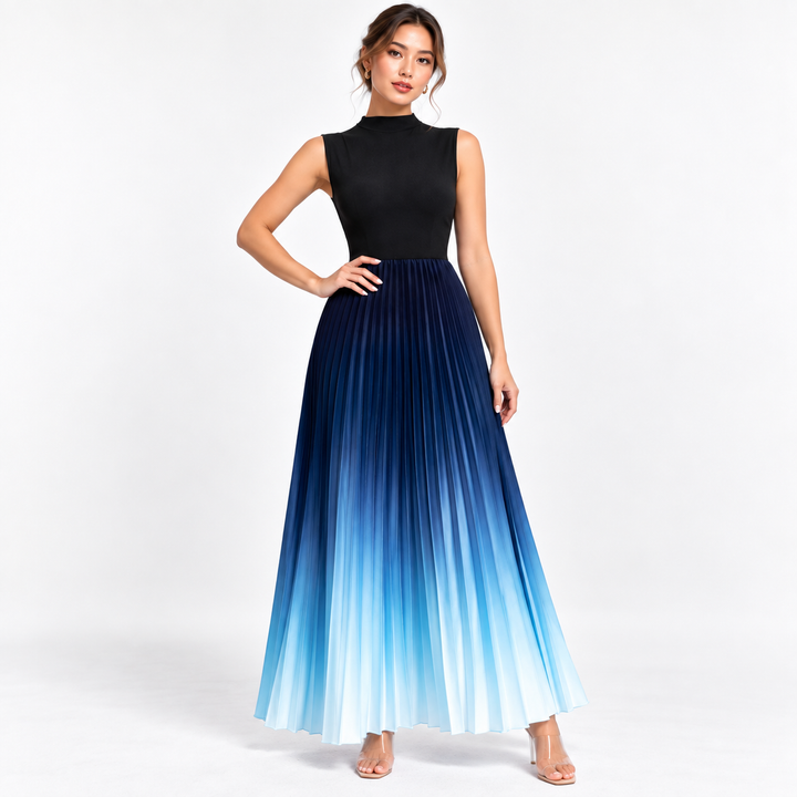 Maria | Women's Pleated Maxi Dress with Mockneck
