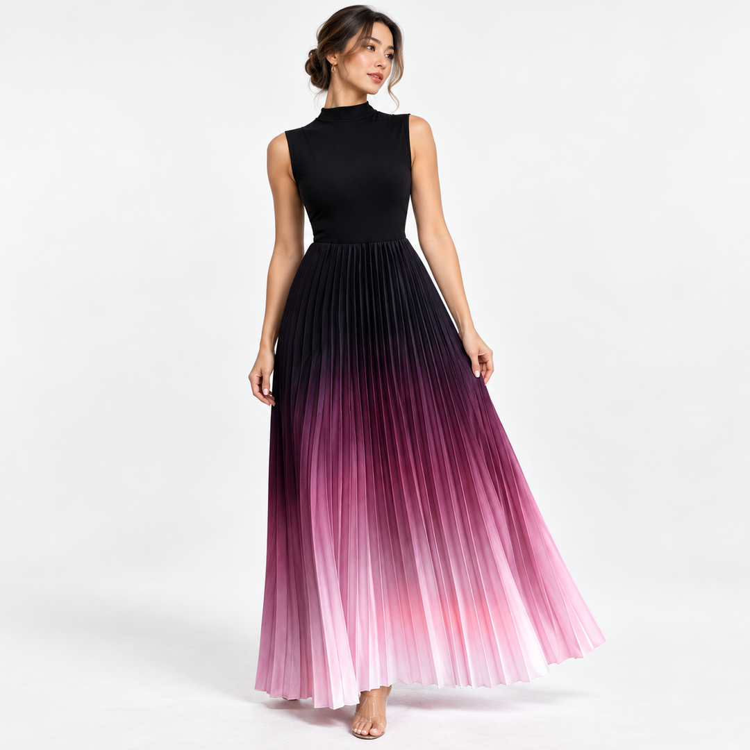 Maria | Women's Pleated Maxi Dress with Mockneck