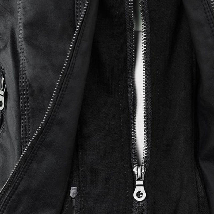 Ladies Hooded Faux Leather Moto Jacket