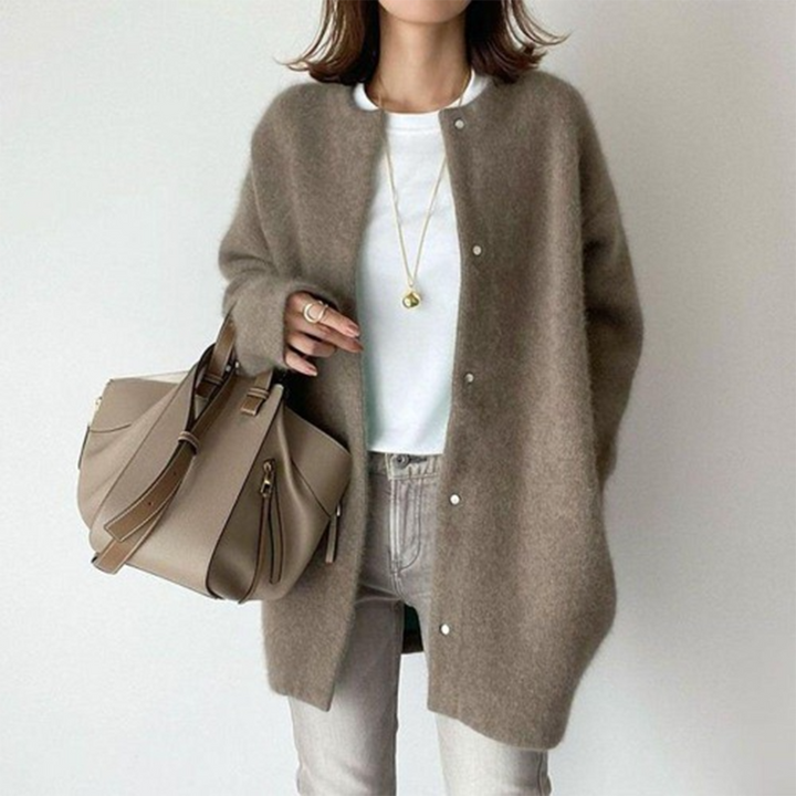 Ladies Open Front Button Knit Cardigan