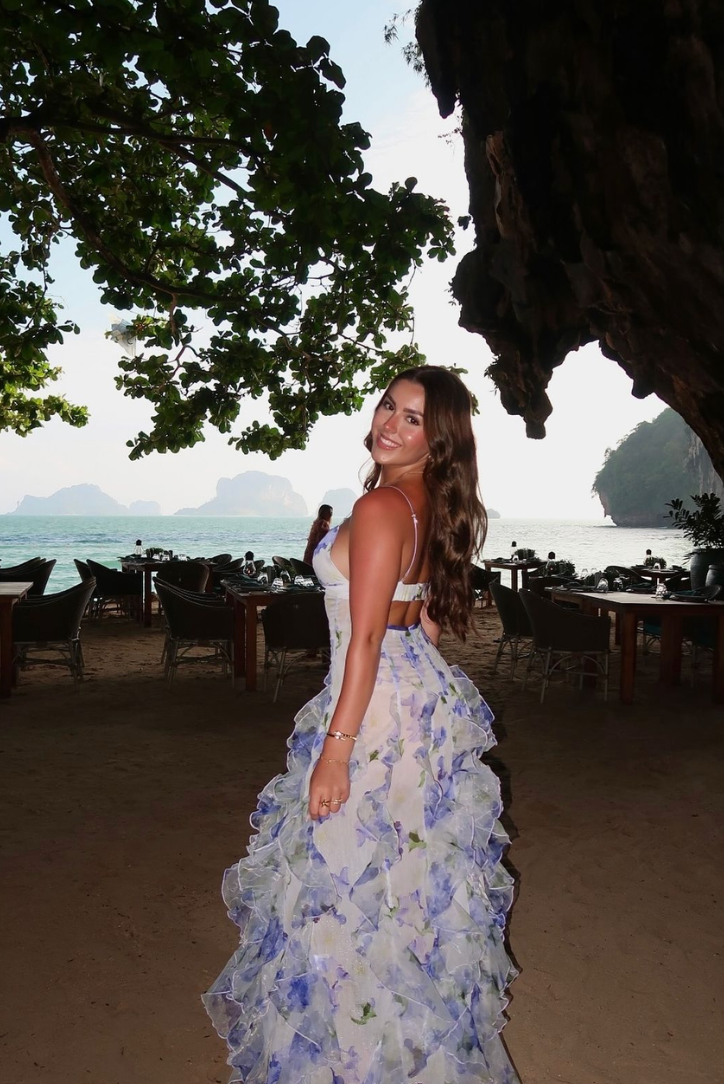 Elegant Lace Floral Maxi Dress With Flowing Silhouette Garden Wedding