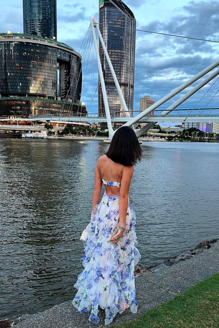 Elegant Lace Floral Maxi Dress With Flowing Silhouette Garden Wedding