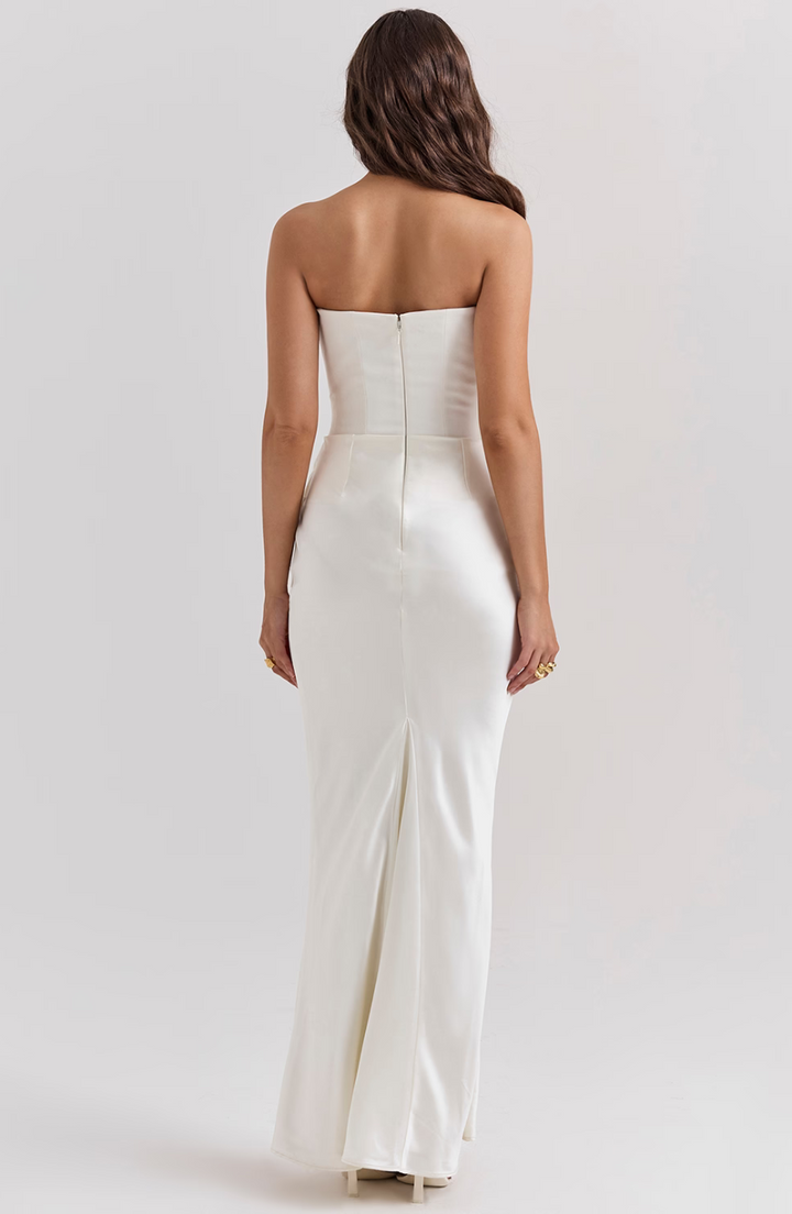 Timeless Chic Strapless A-Line Lace Wedding Guest Midi Evening Dress