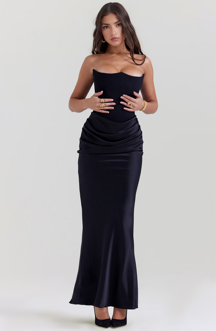 Timeless Chic Strapless A-Line Lace Wedding Guest Midi Evening Dress