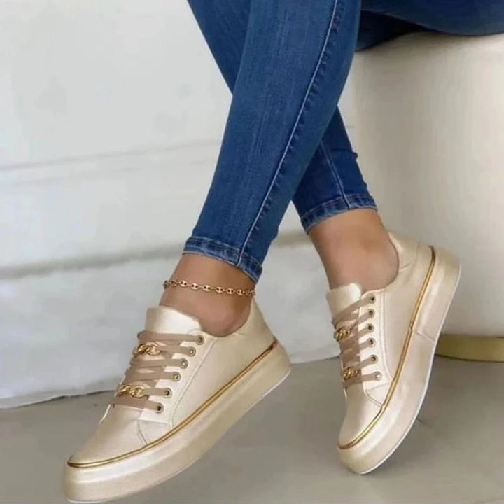 Ladies Casual Platform Sneakers with Gold Detail