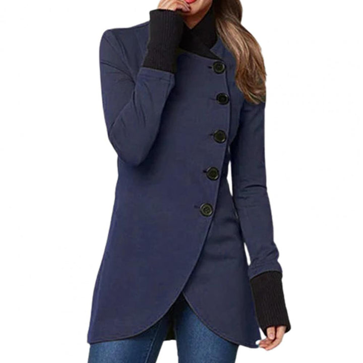 Ladies' jacket with long sleeves, standing collar, and buttons