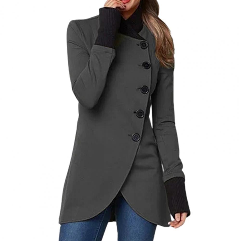 Ladies' jacket with long sleeves, standing collar, and buttons