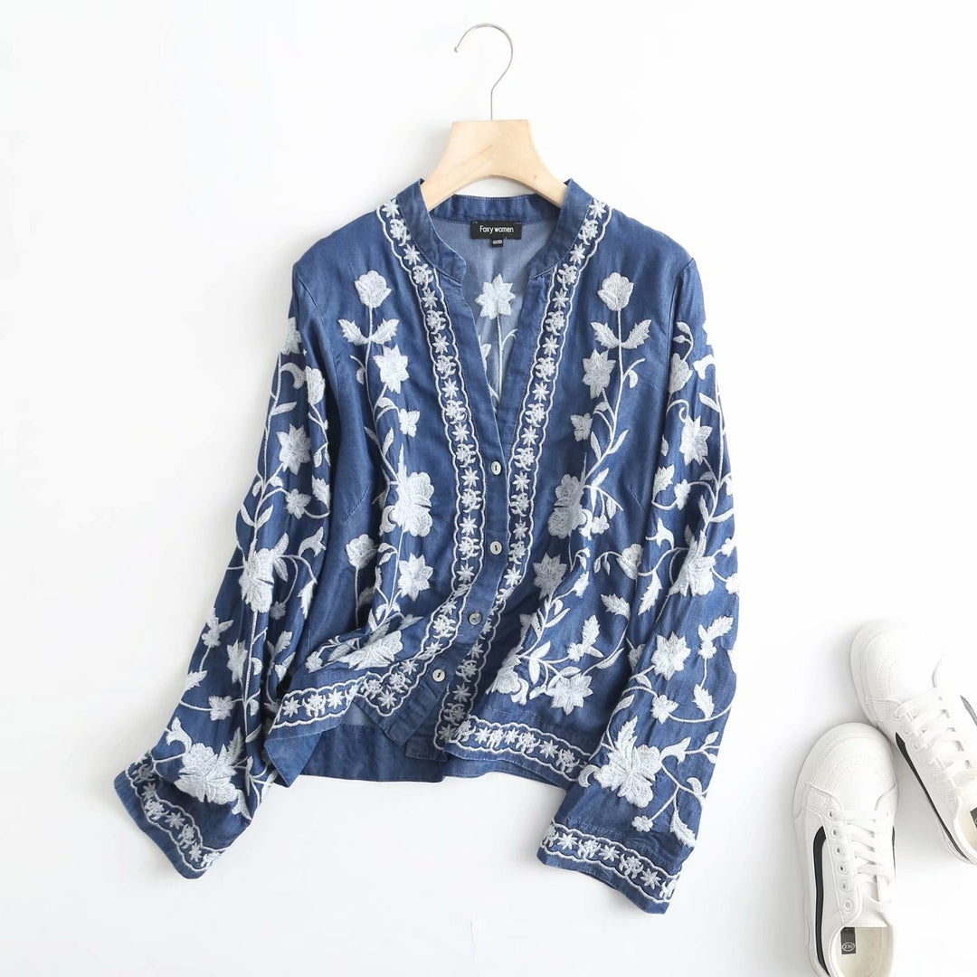Boho Denim Bloom Cardigan