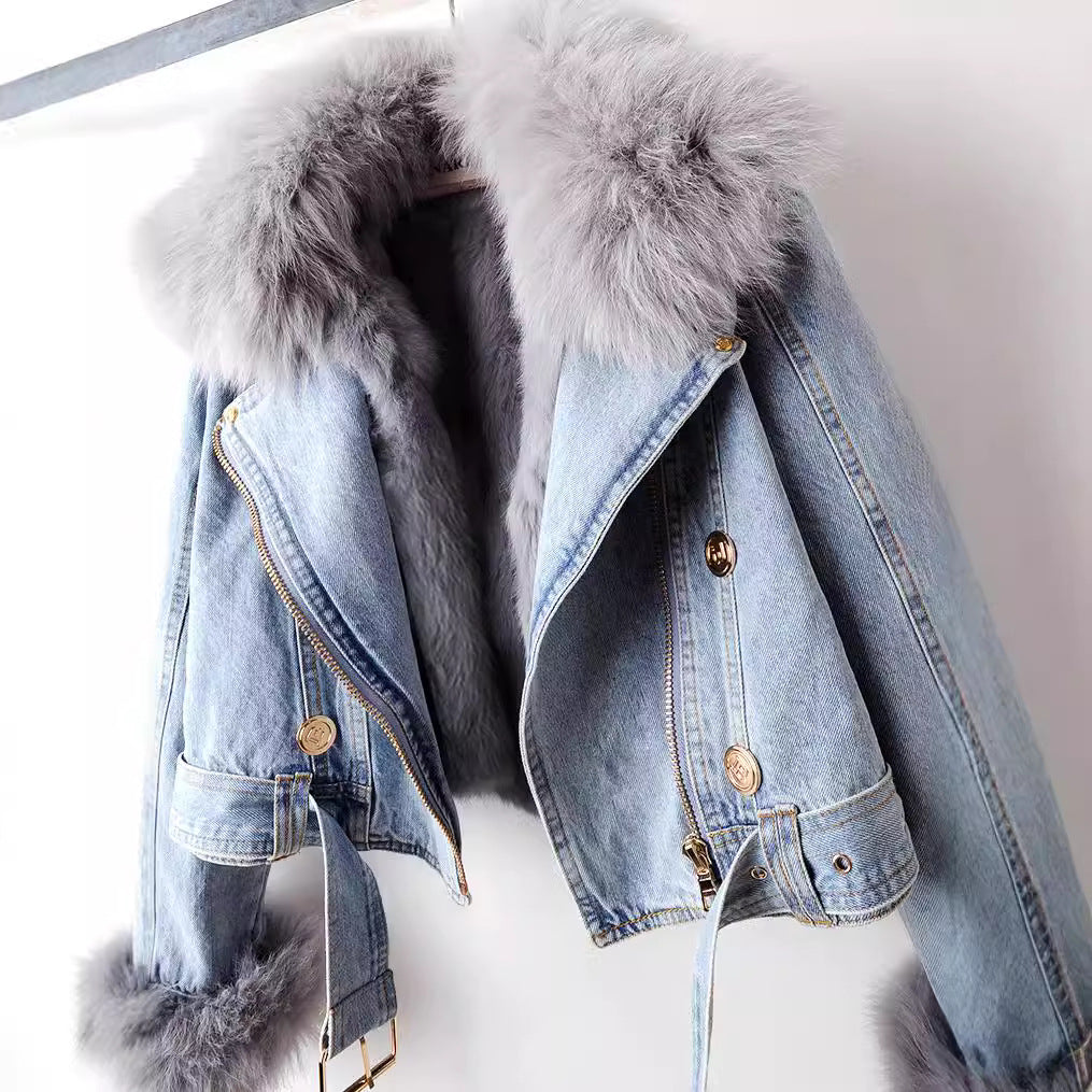 Margaux Luxe Padded Faux Fur Denim Jacket