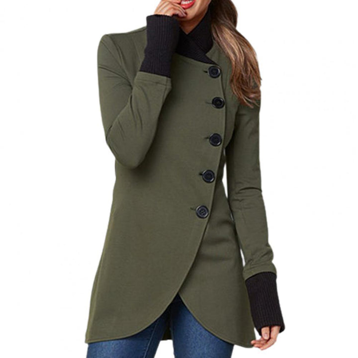 Ladies' jacket with long sleeves, standing collar, and buttons