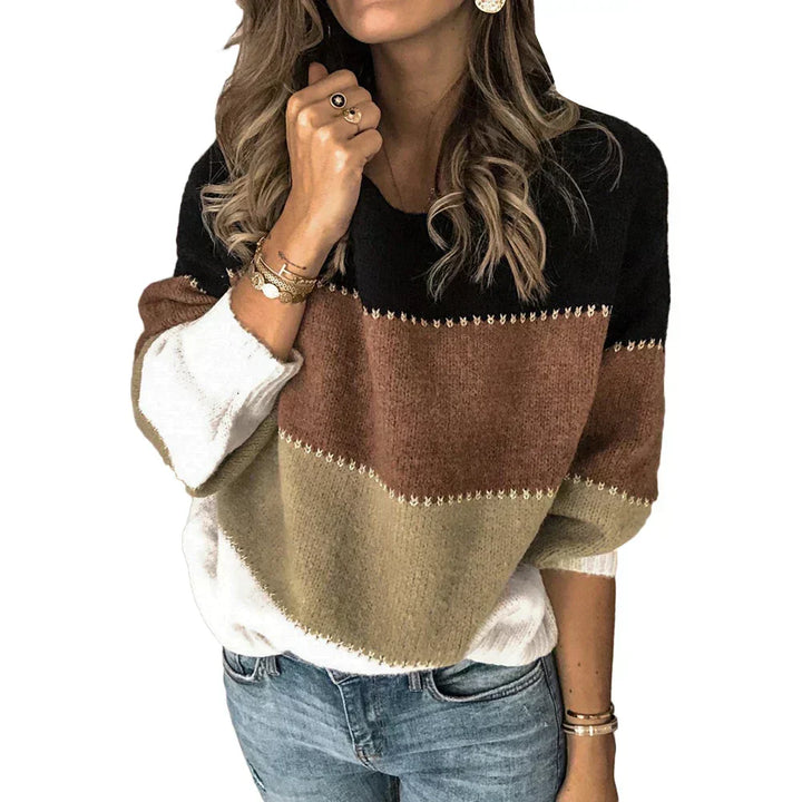 Ladies Color Block Crew Neck Sweater