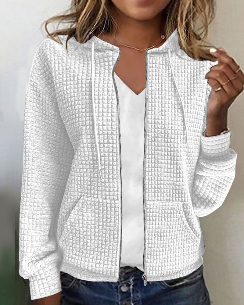 Casual Hoodie with Long Sleeves and Textured Zip