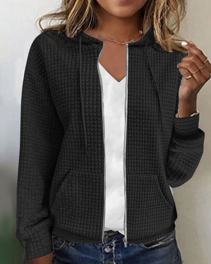 Casual Hoodie with Long Sleeves and Textured Zip