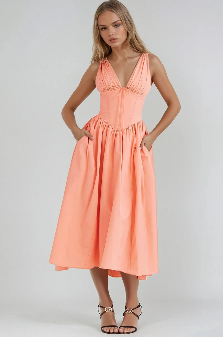 Elegant Linen Blend Dress for Women – Breathable Soft Structure Flowing Silhouette Design